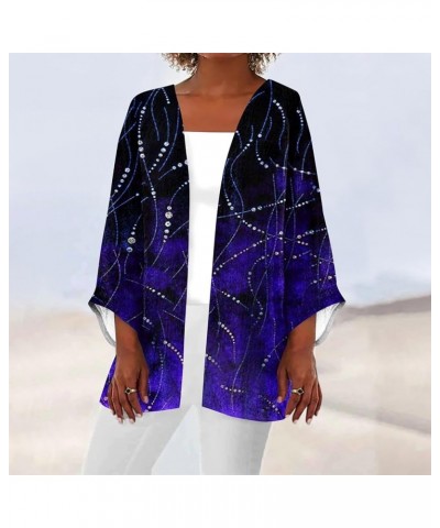 3/4 Sleeve Long Bohemia Cardigan Womens Homewear Spring Cosy for Women Collarless Print Loose Peplum 01-dark Purple $10.79 Sw...