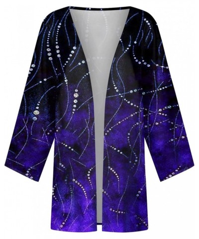 3/4 Sleeve Long Bohemia Cardigan Womens Homewear Spring Cosy for Women Collarless Print Loose Peplum 01-dark Purple $10.79 Sw...