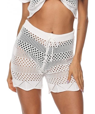 Womens Cover Up Pants Sexy Hollow Out Crochet High Waist Mesh Beach Bikini Swimsuits Pants S-white $12.38 Swimsuits