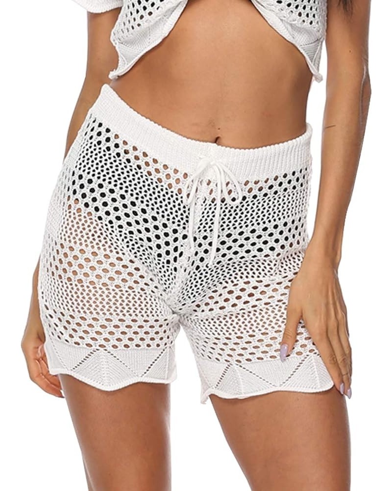 Womens Cover Up Pants Sexy Hollow Out Crochet High Waist Mesh Beach Bikini Swimsuits Pants S-white $12.38 Swimsuits