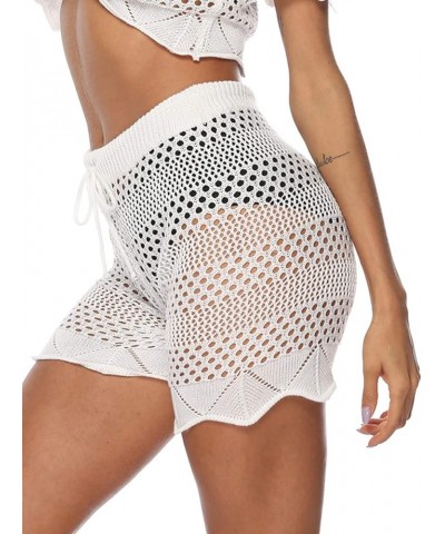 Womens Cover Up Pants Sexy Hollow Out Crochet High Waist Mesh Beach Bikini Swimsuits Pants S-white $12.38 Swimsuits