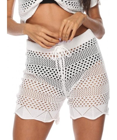 Womens Cover Up Pants Sexy Hollow Out Crochet High Waist Mesh Beach Bikini Swimsuits Pants S-white $12.38 Swimsuits