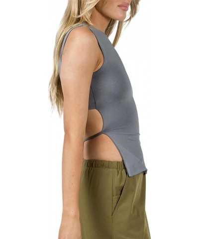 Women's Sleeveless Tops Crew Neck Backless Tank Top Tie Back Crop Shirt Grey $9.73 Tanks