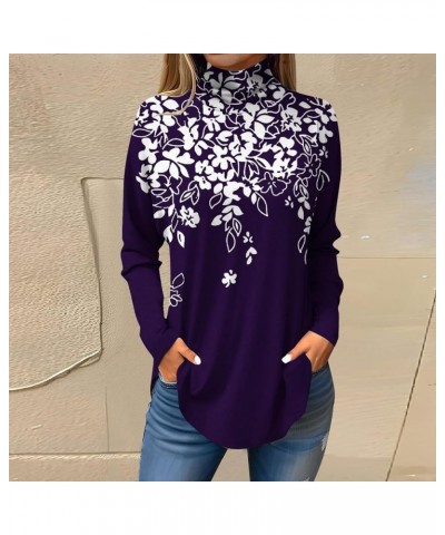 Womens Fall Clothes Long Sleeve Turtleneck Tops Solid Comfy Shirt Casual Fashion Pullovers Tunic Vintage Sweatshirts 4-purple...