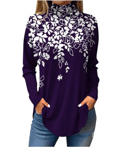 Womens Fall Clothes Long Sleeve Turtleneck Tops Solid Comfy Shirt Casual Fashion Pullovers Tunic Vintage Sweatshirts 4-purple...