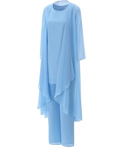 Mother of The Bride Dress Pants Suits Prom Gowns Mother of The Groom Pant Suits for Wedding Chiffon Outfit Set Sky Blue $43.0...