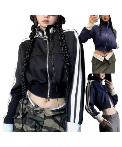 Women Y2K Zip Up Jackets Stand Collar Slim Fit Tracksuit Long Sleeve Racing Jacket Sweatshirt Blokecore Streetwear N-black $1...