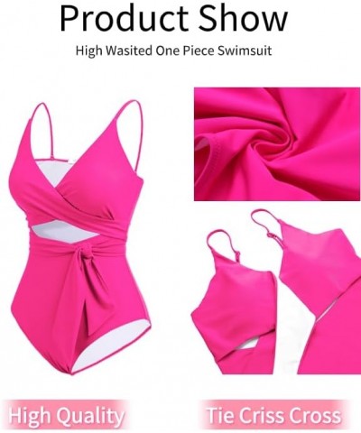 Women's One Piece Swimsuit Wrapped High Waisted Bathing Suits Tummy Control Tie Criss Cross Swimwear Hot Pink $20.00 Swimsuits