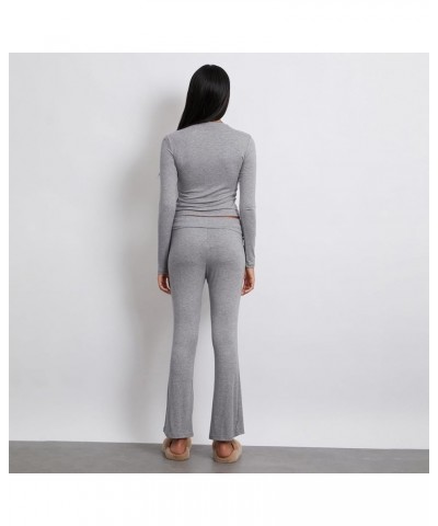 Women 2 Piece Set Sweatsuit Long Sleeve Skinny Crop Top Low Waist Flare Leg Pants Casual Workout Outfit Tracksuit G-gray One ...