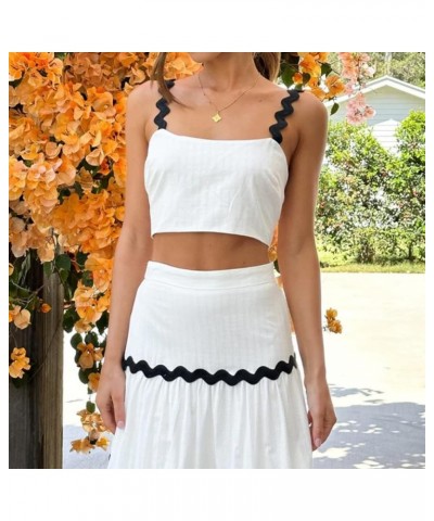 Women Summer Two Piece Set Sleeveless Square Neck Crop Tank Top High Waisted Tiered A-line Flowy Maxi Skirt Set White $16.40 ...