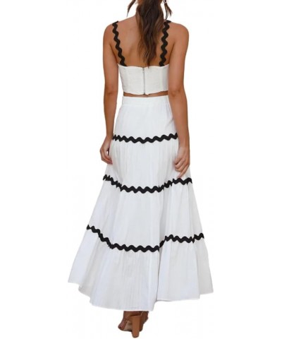 Women Summer Two Piece Set Sleeveless Square Neck Crop Tank Top High Waisted Tiered A-line Flowy Maxi Skirt Set White $16.40 ...