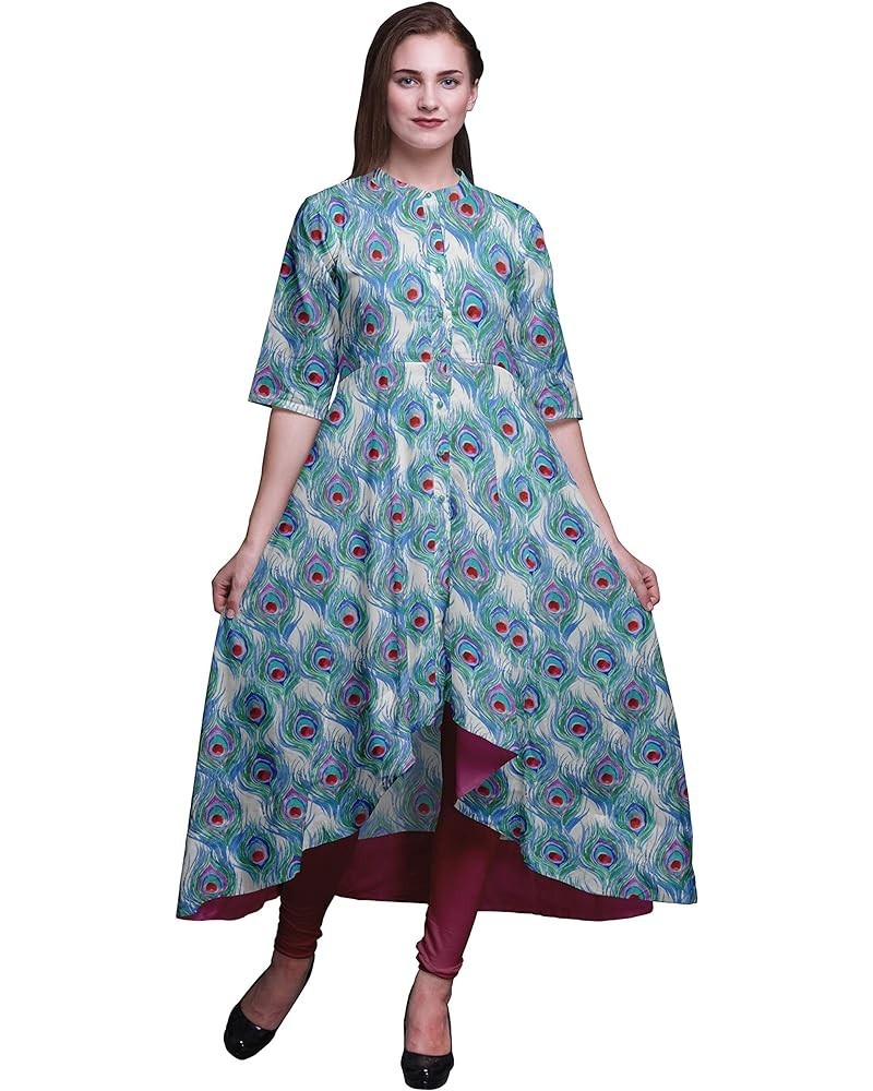 Anarkali Dress For Women Mandarin Collar Indian Kurtis Asymmetrical Kurta Wear Long Indian Kurti Medium Blue $21.07 Tops