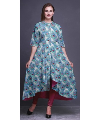 Anarkali Dress For Women Mandarin Collar Indian Kurtis Asymmetrical Kurta Wear Long Indian Kurti Medium Blue $21.07 Tops