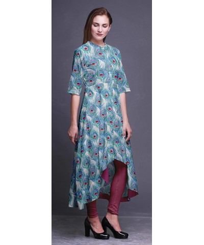 Anarkali Dress For Women Mandarin Collar Indian Kurtis Asymmetrical Kurta Wear Long Indian Kurti Medium Blue $21.07 Tops