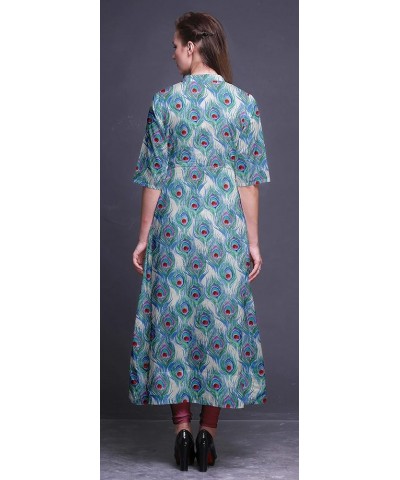 Anarkali Dress For Women Mandarin Collar Indian Kurtis Asymmetrical Kurta Wear Long Indian Kurti Medium Blue $21.07 Tops