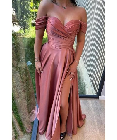 Off The Shoulder Satin Sweetheart Neck Prom Dresses A Line Side Split Evening Party Dress for Women RS018 Red $31.94 Dresses