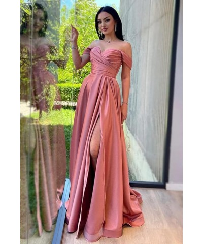 Off The Shoulder Satin Sweetheart Neck Prom Dresses A Line Side Split Evening Party Dress for Women RS018 Red $31.94 Dresses