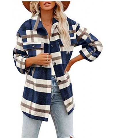 Womens Casual Plaid Shacket Button Down Long Sleeve Shirt Lightweight Boyfriend Oversized Blouses Fall Work Tops Coat Za-dark...