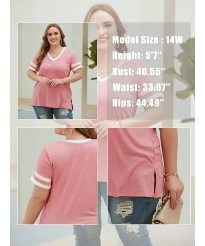 Plus-Size Womens Tops V Neck Color Block Tee Side Split Striped Tunics 02_black $18.28 T-Shirts