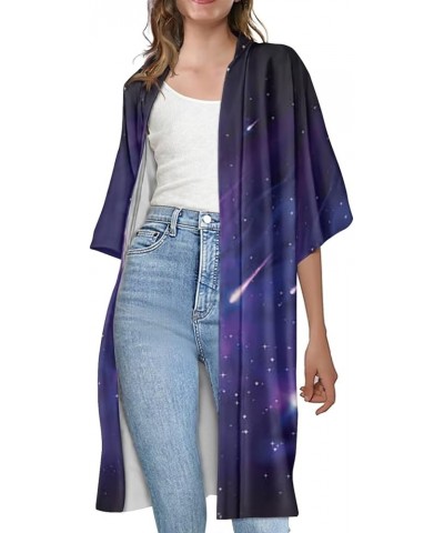 Women Summer Cardigan Casual Open Front Half Sleeve Loose Cover Ups Tops Kimono Plus Size Purple Meteor $17.97 Swimsuits