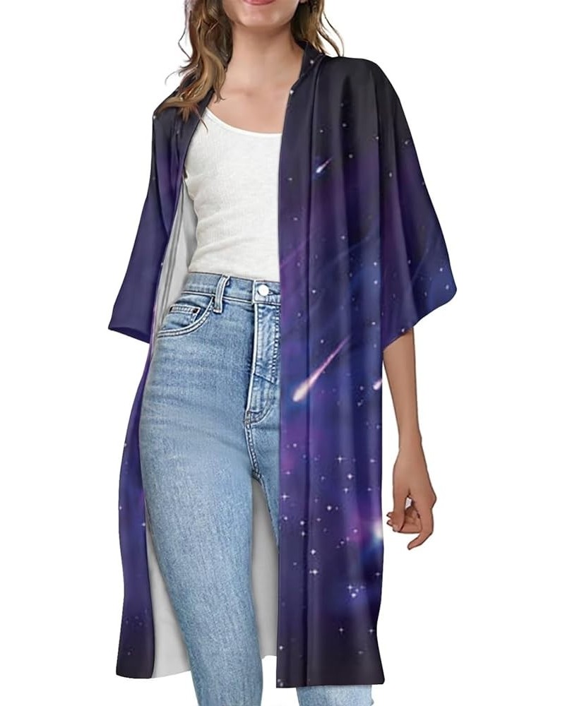 Women Summer Cardigan Casual Open Front Half Sleeve Loose Cover Ups Tops Kimono Plus Size Purple Meteor $17.97 Swimsuits