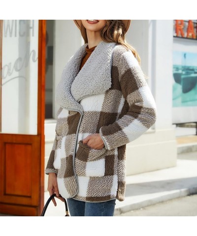 Womens Plaid Fuzzy Fleece Sherpa Jacket Fall Winter Long Sleeve Button Coat Outerwear with Pockets Grey&khaki $27.88 Jackets