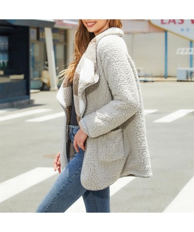 Womens Plaid Fuzzy Fleece Sherpa Jacket Fall Winter Long Sleeve Button Coat Outerwear with Pockets Grey&khaki $27.88 Jackets