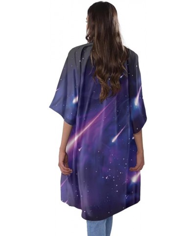 Women Summer Cardigan Casual Open Front Half Sleeve Loose Cover Ups Tops Kimono Plus Size Purple Meteor $17.97 Swimsuits