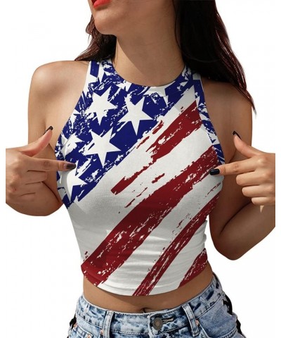 Women's American Flag Crop Top USA Patriotic 4th of July Soft Summer Sleeveless USA Flag Crop Tank Tops for Women Blue/Red 10...