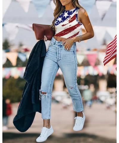 Women's American Flag Crop Top USA Patriotic 4th of July Soft Summer Sleeveless USA Flag Crop Tank Tops for Women Blue/Red 10...