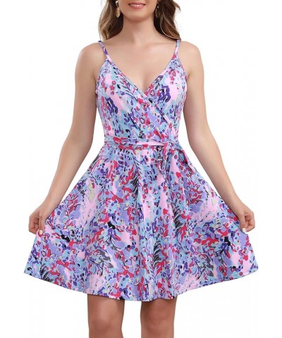 Women's V-Neck Spaghetti Strap Faux Wrap Sundress Summer Casual Mini Sexy Fit and Flare Short Sun Dress Multi Floral $15.84 D...