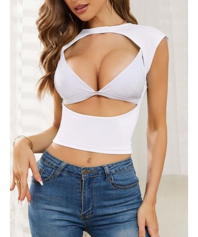 Women Backless Long Sleeve Crop Tops Y2K Shirts Sexy Slim Fit Cut Out Open Back Casual Spring Summer Tops White-23 $10.25 Blo...