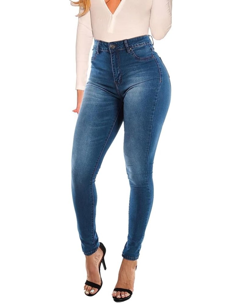 Womens Curvy High Waist Stretch Butt Lifting Skinny Colombian Jeans 7009-medium Blue $18.92 Jeans