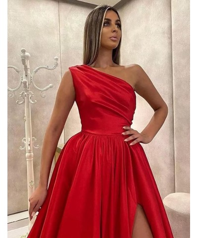 Women's One Shoulder Prom Dresses Satin High Slit A-Line Long Formal Party Gowns YXXY599 1style-plum $39.71 Dresses