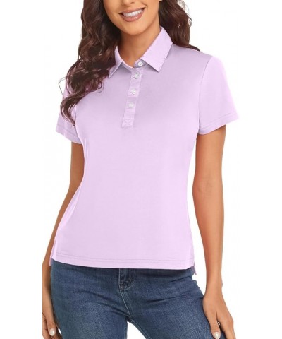 Women's Golf Polo Shirts Short Sleeve Lightweight Quick Dry T-Shirt 4-Button Light Purple $14.49 Shirts