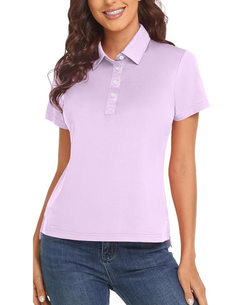 Women's Golf Polo Shirts Short Sleeve Lightweight Quick Dry T-Shirt 4-Button Light Purple $14.49 Shirts