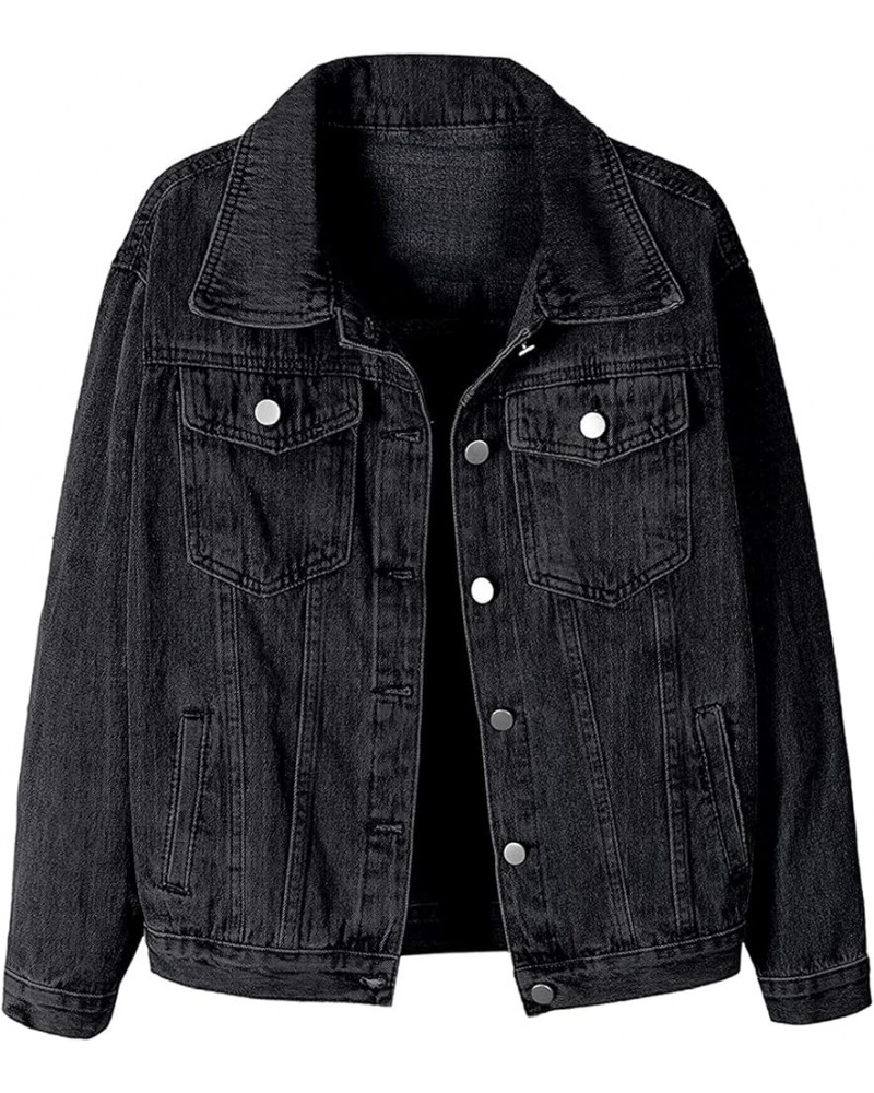 Women's Button Down Denim Jacket Black $20.13 Jackets