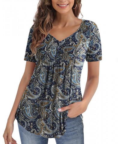 Womens Summer Tops V Neck Buttons Pleated Flared Plus Size Blouses M-4X Color 02 $8.80 Blouses