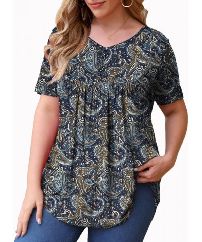 Womens Summer Tops V Neck Buttons Pleated Flared Plus Size Blouses M-4X Color 02 $8.80 Blouses