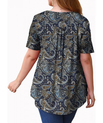 Womens Summer Tops V Neck Buttons Pleated Flared Plus Size Blouses M-4X Color 02 $8.80 Blouses