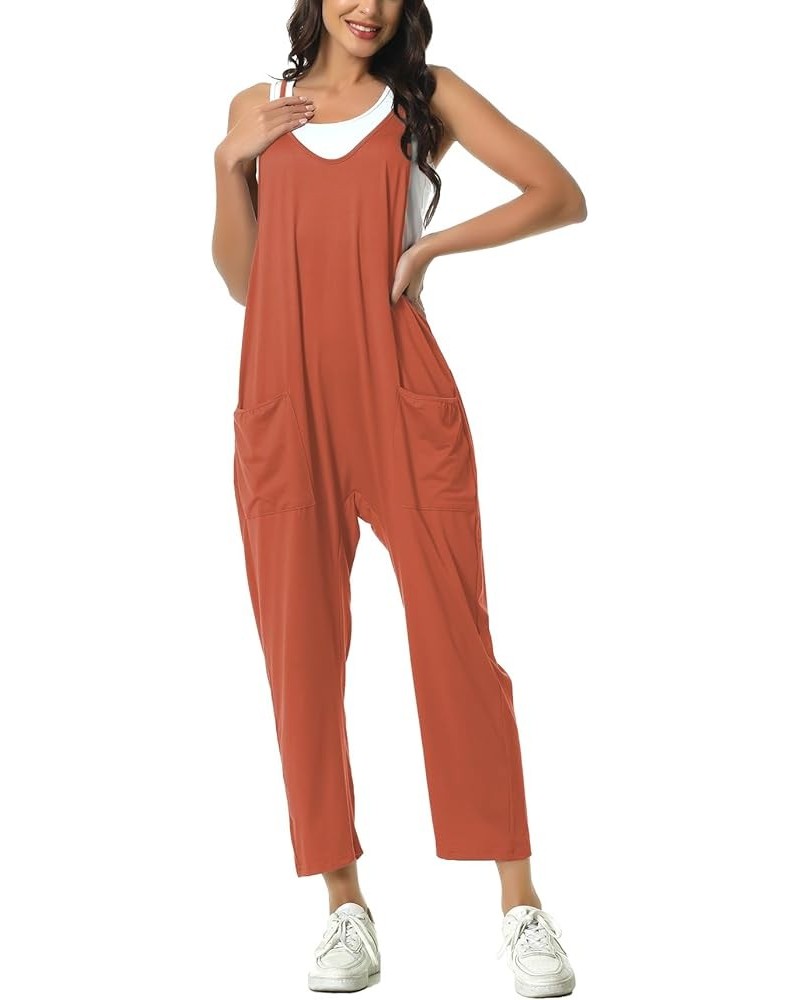 Rompers for Women Casual Summer Jumpsuits Sleeveless Loose Spaghetti Strap Overalls Jumpers Rust $15.66 Overalls