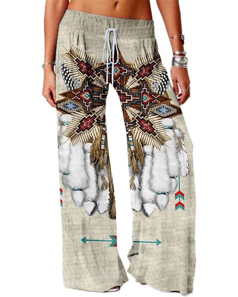 Womens Native Indians Pants Casual 3D Graphic Native American Wide Pants Trousers White $11.52 Activewear