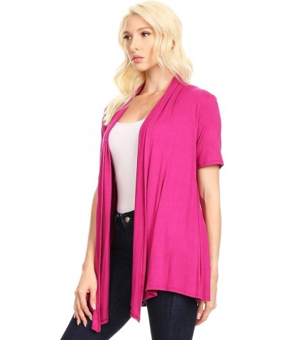 Women's Solid & Printed Short Sleeves Open Front Draped Cardigan/Made in USA Hcd00004 Magenta $10.77 Sweaters