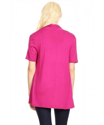 Women's Solid & Printed Short Sleeves Open Front Draped Cardigan/Made in USA Hcd00004 Magenta $10.77 Sweaters