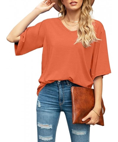 Women's Blouse Tops Loose V Neck 3/4 Bell Sleeve Shirt A-22- Vg Coral Orange $11.04 Tops