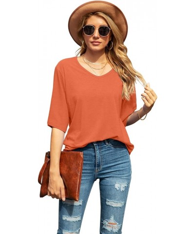 Women's Blouse Tops Loose V Neck 3/4 Bell Sleeve Shirt A-22- Vg Coral Orange $11.04 Tops