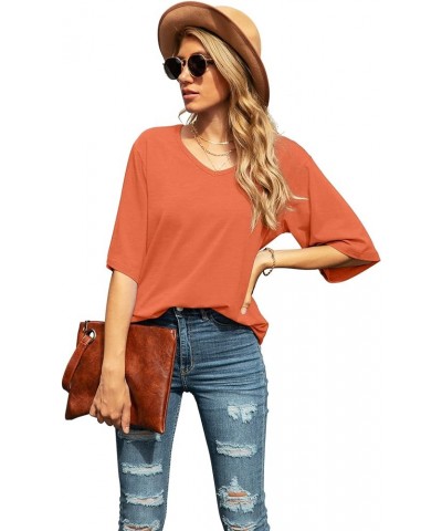 Women's Blouse Tops Loose V Neck 3/4 Bell Sleeve Shirt A-22- Vg Coral Orange $11.04 Tops