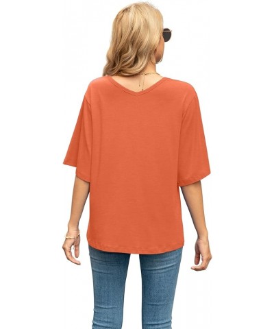 Women's Blouse Tops Loose V Neck 3/4 Bell Sleeve Shirt A-22- Vg Coral Orange $11.04 Tops