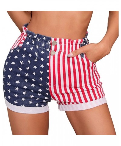 American Flag Shorts for Women 4th of July Elastic Waist Casual Cotton Shorts Distressed Denim Shorts A2-blue $8.50 Shorts