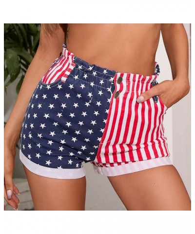 American Flag Shorts for Women 4th of July Elastic Waist Casual Cotton Shorts Distressed Denim Shorts A2-blue $8.50 Shorts